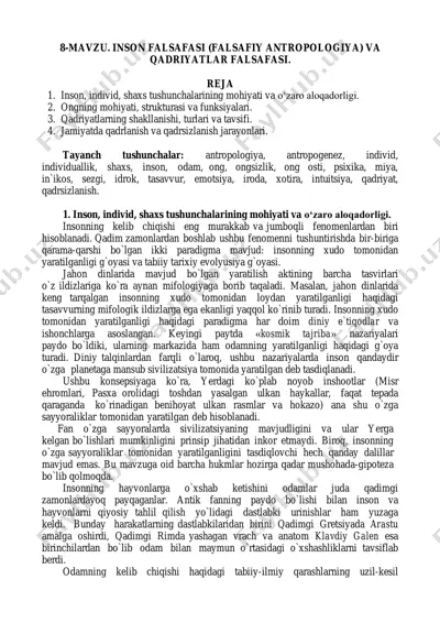 inson falsafasi (falsafiy antropologiya) — PDF