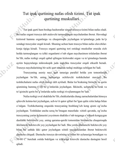 tut ipak qurtining nafas olish tizimi. tut ipak qurtining muskullari — DOCX