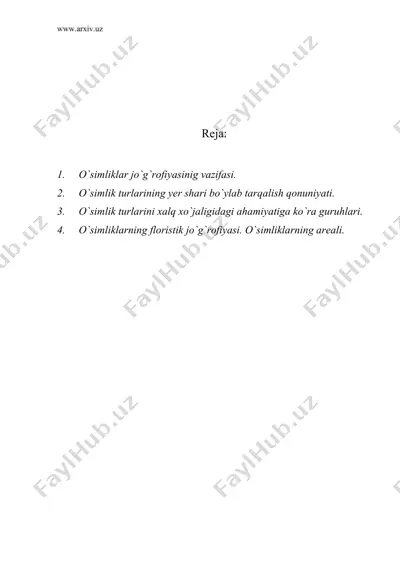 o`simliklar jug`rofiyasi, o`simlik zonalari — DOC