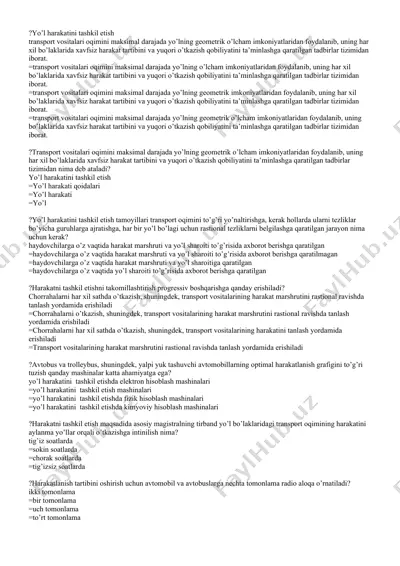 yo‘l harakatini tashkil etish — DOCX