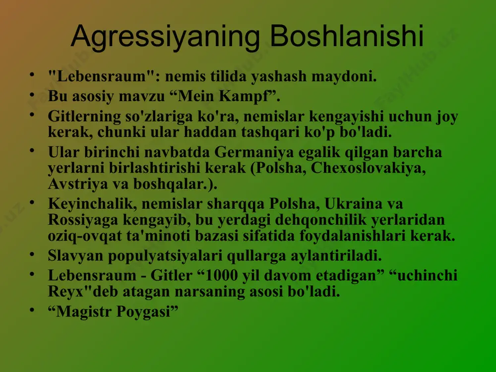 larini muhokama qilish uchun fdr va cherchill o'rtasidagi uchrashuv o`tqazadi va bu ittifoq atlantika xartiyasi nomini oladi. qo'shma shtatlar yoki buyuk britaniya tomonidan hech qanday hududiy da`volar qilinmaydi. hududiy muammolarni tuzatishlardan manfaatdor xalqlarning xohishlariga muvofiq hal qilinishi belgilanadi. barcha xalqlar o'z taqdirini o'zi belgilash huquqiga ega bo`ladilar. savdo to'siqlari olib tashlanishi kerak edi. global iqtisodiy hamkorlik va ijtimoiy farovonlikni rivojlantirish kerak edi. bosqinchi xalqlarning qurolsizlanishi, urushdan keyingi umumiy qurolsizlanish germaniya va boshqa eksa kuchlarining mag'lubiyati uchun javob berishi kerak edi. savol vaqti 7. neytral bo'lishiga qaramay, fdr bizni asta-sekin urushga undamoqda. nega u buni qilyapti? 8. gitler qanday qilib yevropaning ko'p qismini tezda egallab oldi? yaponiyaning embargosi ayni paytda yaponiya xitoy shaharlariga hujum qilishni davom ettirmoqda. yaponlar tobora tajovuzkor bo'lib borar ekan, qo'shma shtatlar yaponiya bilan bir nechta xom ashyo (neft ,po'lat va boshqalar.) mahsulotlari to`g`risida kelishib olmoqchi edi. ushbu embargo haqiqatan ham yaponiyaning urush harakatlariga zarar etkazadi (bizda ularning …