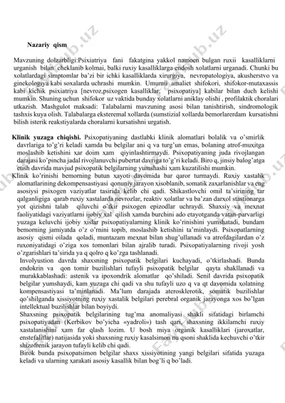 psixiatriya mavzusida ruxiy kasalliklar va endosh xolatlar — DOCX