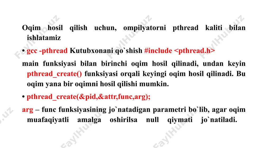 vaqtning o‘zida bir nechta vazifalarni (jarayonlarni) bajarish imkonini beruvchi texnologiya. zamonaviy operatsion tizimlarda, ayniqsa linux, windows va macos tizimlarida, oqimlar yordamida dasturlarning samaradorligi va javob beruvchanligi oshiriladi. oqim (thread) tushunchasi oqim — bu jarayon ichidagi engil vazifalardan biri bo‘lib, u markaziy protsessor (cpu) resurslaridan foydalanadi. har bir oqim o‘z stek xotirasiga ega bo‘ladi, biroq kod segmenti, statik ma’lumotlar va heap (dunyo xotira maydoni) barcha oqimlar uchun umumiy bo‘ladi. jarayon (process) vs. oqim (thread) xususiyat jarayon oqim mustaqillik to‘liq mustaqil jarayon ichida ishlaydi resurslar har biri alohida resursga ega umumiy resurslardan foydalanadi tezlik sekinroq yaratiladi tez yaratiladi ma’lumot almashish oraliq mexanizmlar kerak (ipc) bevosita almashiladi oqimlarning afzalliklari parallel ishlash: dastur bir vaqtning o‘zida ko‘plab vazifalarni bajara oladi. tez ishga tushadi: oqimlarni yaratish va ularga boshqaruv berish jarayonlardan ancha tez. resurslardan samarali foydalanish: oqimlar umumiy xotira maydonini ishlatadi. ko‘p yadroli protsessorlar uchun mos: har bir oqim alohida yadroga taqsimlanishi mumkin. oqimlar tasnifi …