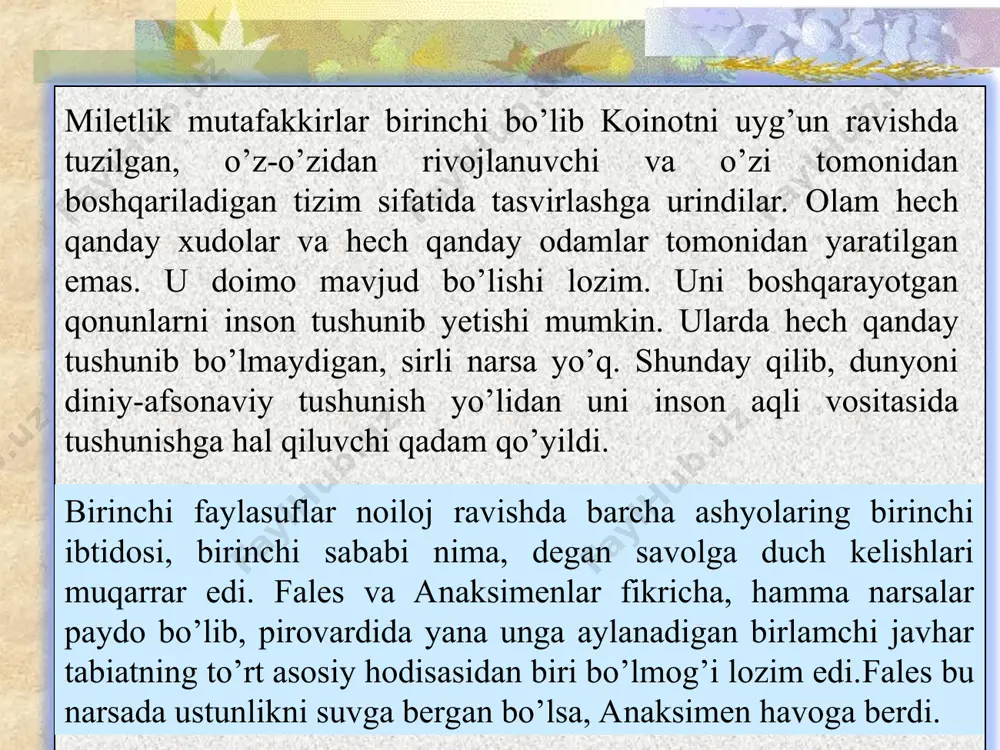 falsafa asosiga dunyo emas, balki inson qo’yildi. bunday ma’naviy to’ntarishda sofistlarning (yunoncha sofos-oqil) o’rni kam emas edi. sofistlar harakatining paydo bo’lishi jamiyat tarkibining murakkablashishi bilan bog’liq bo’lib, kasbi siyosiy faoliyat bilan shug’ullanish bo’lgan toifaning ko’payishi, muvaffaqiyatli siyosiy faoliyat olib borish uchun zarur bo’lgan muayyan bilimlar hajmining oshishi bilan ifodalanar edi. tabiat falsafasi bilan muayyan voqeylikdagi bilimlar o’rtasidagi uzilish kuchliroq darajada anglashilgani sari naturfalsafaga nisbatan ijtimoiy umidsizlik oshib bordi. ba’zi sofistlar an’anaviy diniy aqidalarga qarama-qarshi bo’lgan fikrlarni bayon qildilar. masalan, protagor xudolar bor yoki yo’qligini bilmasligini ta’kidlagan edi. din xalqni itoatda tutib turish uchun ayyor siyosatchi tomonidan o’ylab chiqarilgan degan nuqtai nazarni kritiyga taalluqli deydilar. afinada sofistlarning murosasiz dushmani sifatida suqrot (er.ol. 470-399yy.) maydonga chiqdi. u sofistlarga qarshi o’laroq, baribir haqiqat mavjud va u bahsda topilishi mumkin, degan fikrda edi. u hayotning har qanday sohasida muvaffaqiyatli faoliyat yuritish uchun kasbiy bilimlar zarurligini ta’kidlagan edi. ana shundan siyosiy xulosalar ham qilinar edi, …