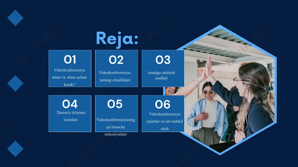 ida ishlaydi. videokonferensiyaning qo'shimcha imkoniyatlari telefoniya va ip-atc bilan integratsiya: yagona aloqa tizimini qurish: videokonferensiya birlashtirilgan aloqa tizimi sifatida: uchinchi tomonlarning videokonferensiya terminallari bilan aloqa: katalog xizmatlari bilan integratsiya (ldap): videokonferensiya rejimlari video aloqasi ikkala odam o'rtasida nuqta-nuqta rejimida muloqotni va ishtirokchilarning cheklanmagan soni bilan guruh konferentsiyalarini o'z ichiga oladi. muloqotning maqsadiga qarab, maksimal samaradorlikka erishishda yordam beradigan turli xil videokonferentsiyalar turlaridan foydalanish mumkin. simmetrik videokonferentsiyalar: rolga asoslangan videokonferentsiyalar: masofaviy ta'lim uchun videokonferensiyalar: video qo'ng'iroq: video translyatsiya: vebinar: simmetrik videokonferentsiyalar: ushbu videokonferensiya rejimi bir vaqtning o'zida bir-birini ko'rish va eshitish imkoniyatiga ega bo'lgan, shuningdek, hamkorlik vositalaridan foydalanishda teng imkoniyatlarga ega bo'lgan uch yoki undan ortiq ishtirokchilar uchun mo'ljallangan. simmetrik videokonferentsiyalar tashkil qilish sxemasi video qo'ng'iroq videokonferensiya rejimi, unda suhbatda faqat ikki kishi ishtirok etadi. shu bilan birga, hamkorlik vositalaridan to'liq foydalanish mumkin: matnli chat, ekran almashish, fayllarni uzatish va boshqalar. video qo'ng'iroq tashkil qilish sxemasi rolga asoslangan videokonferentsiyalar ishtirokchilar ikki …