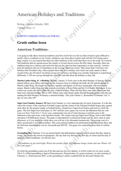 american holidays and traditions — DOCX