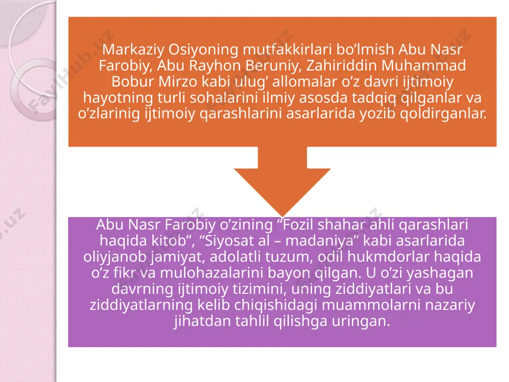 iyaning shakllanishi va rivojlanishiga olib keldi. o.kont tomonidan ta‘riflangan insonning intelektual rivojlanishining uchta izchillik bosqichi: teologiyaga oid, metafizik va pozitivik haqidagi qonuni ushbu savolga javob berish uchun imkon beradi. birinchi, teologik bosqichda insonning g’ayritabiiy tushunchasi diniy tasavvurlar asosida qurilgan. ikkinchi, metafizik bosqichda inson g’ayritabiy kuchdan voz kechib, mavhum mohiyat sabab va boshqa falsafiy me‘yorlar yordamida voqelikni tushuntirishga harakat qiladi. ikkinchi bosqichning vazifasi tanqidiy, avvalgi tasavvurlarni vayron etib, u uchinchi mohiyatni ifodalashdan voz kechib, ular ustidan kuzatish bilan kifoyalanadi. bir bosqichdan ikkinchisiga o’tish hamma fanlarda bir vaqtlarda bo’lmasada izchillik bilan amalga oshiriladi. bu jarayon oddiydan murakkabga (yuqoridan quyiga) tamoyili asosida amalga oshiriladi. o’rganilayotgan ob‘ekt qanchalar oddiy bo’lsa, u yerda pozitiv bilimlar shuncha tez qaror topadi. shuning uchun pozitiv bilimlar avvalo matematikada, fizikada, astronomiyada, ximiyada, so’ng esa biologiyada tarqaladi. sotsiologiya esa bu pozitiv bilimlar cho’qisidir. u o’z tadqiqotlarida pozitiv uslubga suyanadi. pozitiv uslub kuzatishlardan to’plangan tajriba va tadqiqotlarni taqqoslash, ishonchli, tekshirilgan, e‘tirozni …