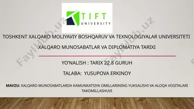 xalqaro munosabatlar va diplomatiya tarixi — PPTX