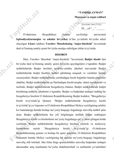 budjet hisobi fani bo‘yicha hisobot — DOCX