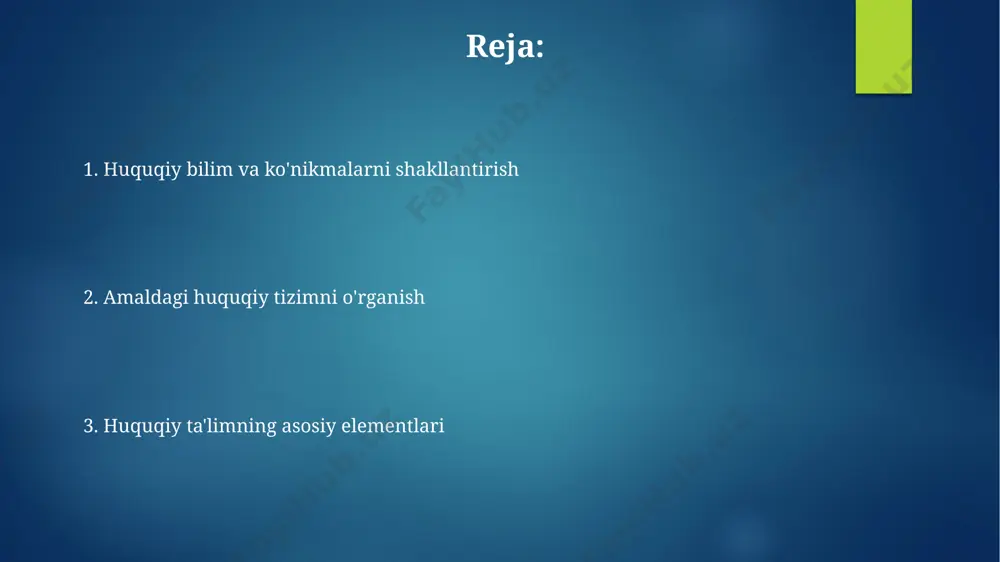 ilish muhim. huquqiy axborotni qidirishda kamida 3 ta turli elektron ma'lumotlar bazasidan (lexisnexis, westlaw, va hokazo) foydalanish samaradorlikni 20% ga oshirishi mumkin. kasbiy rivojlanish va malaka oshirish kasbiy rivojlanish dasturlari, o'rtacha 50 soatlik malaka oshirish kurslarini o'z ichiga olib, yillik 15% huquqshunoslarning kasbiy bilim va ko'nikmalarini yangilashga qaratilgan. malaka oshirishning samaradorligini baholash uchun, 7 balldan iborat baholash tizimi qo'llaniladi, bu yerda 5 balldan yuqori natija muvaffaqiyatli hisoblanadi. o'quv dasturlari va ularning tarkibi huquqiy klinika, mokiya va amaliy mashgʻulotlar kabi amaliy elementlar dasturga integratsiyalashgan holda, talabalarga 20 dan ortiq haqiqiy huquqiy holatlarni tahlil qilish imkonini beradi. oʻquv dasturlari, odatda, 3-5 yillik bakalavr dasturlarida 120-150 kredit soatdan iborat boʻlib, huquq nazariyasi, fuqarolik huquqi, jinoiy huquq va boshqa muhim huquqiy fanlardan iborat. kritik fikrlash va muammolarni hal qilish kritik fikrlash, huquqiy tahlilda dalillarni 3ta asosiy yo‘nalishda (faktik, huquqiy va siyosiy) baholash va ularning o‘zaro bog‘liqligini aniqlash ko‘nikmasini rivojlantiradi. muammolarni hal qilish, 5 bosqichli …