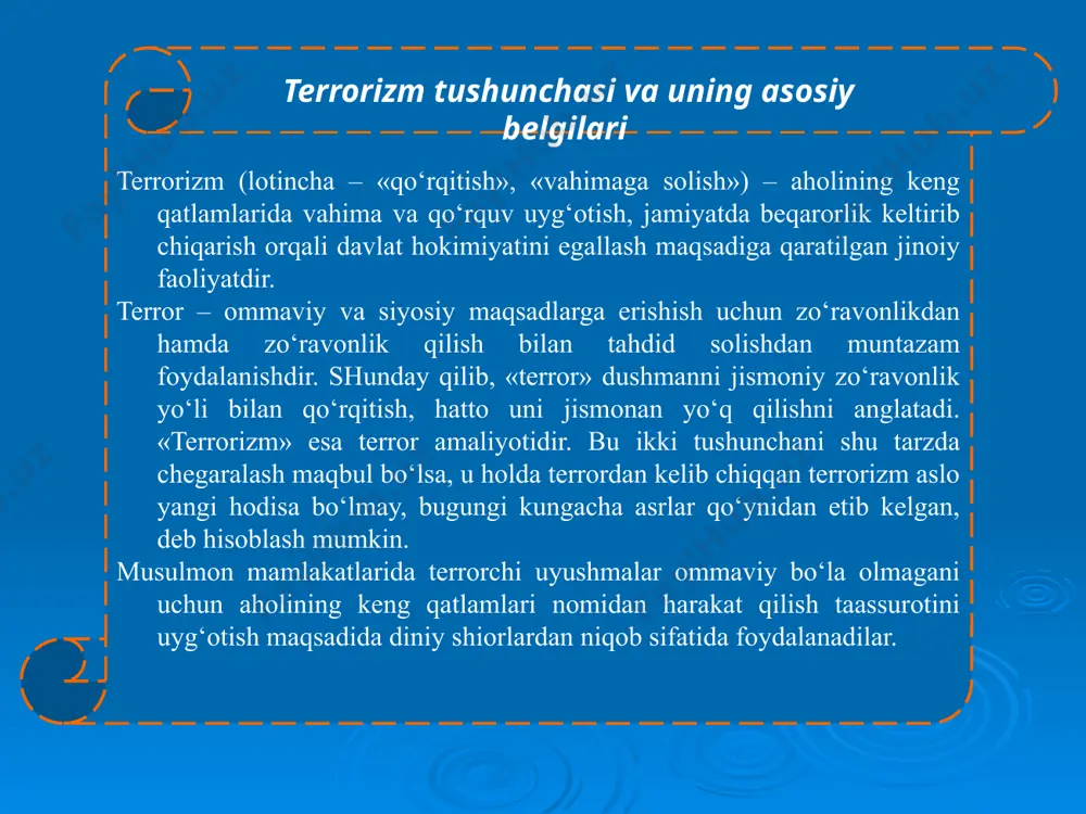 katlariga alohida tahdid solmoqda. er kurrasining turli qitalarida joylashgan bunday mamlakatlarni shartli tarzda bir necha guruhga bo‘lish mumkin. diniy ekstremizm va terrorizmga qarshi kurash olib borishda kompleks va tizimli, shu jumladan, ijtimoiy-iqtisodiy va mafkuraviy chora-tadbirlarni qo‘llash muhim ahamiyatga ega. albatta, bunday chora-tadbirlarni qo‘llash katta vaqt, tegishli reja va yirik mablag‘lar talab qiladi. ikkinchi guruhga osiyo qit’asida joylashgan yana bir necha arab davlatlarini kiritish mumkin. turli-tuman siyosiy, iqtisodiy va diniy-mafkuraviy sabablarga ko‘ra, falastin hududlari, suriya, iroq respublikasi diniy ekstremizm bilan bog‘liq terrorchilik harakatlaridan katta talafot ko‘rmoqda. ayniqsa, suriya davlatining iqtisodiyotiga 5 yillik urush 255 milliard aqsh dollari miqdorida zarar keltirdi. mamlakatning o‘nlab shaharlaridagi 2 milliondan ziyod bino va inshoatlar poydevorigacha yo‘q qilingan, neft-gaz qazib chiqaruvchi quvvatlarning ko‘p qismi «ishid» jangarilari qo‘lida qolmoqda. shu sababli, 85% suriyaliklar qashshoq holatga tushib qolgan. bmt ma’lumotlariga ko‘ra, suriyani tiklash uchun yiliga 100 milliard aqsh dollari lozim bo‘ladi. shundan keyingina 9 yil ichida davlat 2010 yilgi …