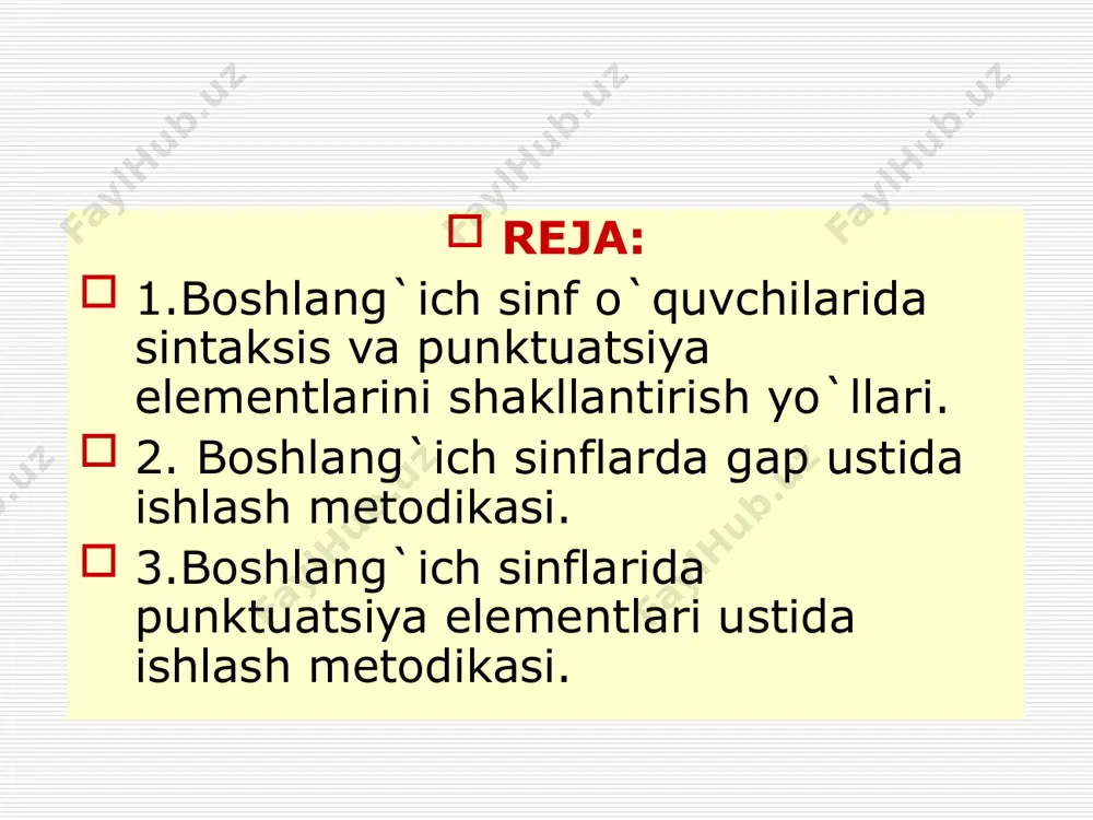 vchilari savod o'rgatish davridayoq nuqta, so'roq va undov belgilari bilan amaliy tanishtiriladi. bolalar „alifbe" o'qimasalar ham, rasmga qarab gap tuzadilar. o'qituvchi ularga talaffuzda bir gap boshqasidan to'xtam (pauza) bilan ajratilishini, gapning oxirida ovoz pasayishini tushuntiradi. bo­lalar, o'qituvchi topshirig'iga ko'ra, 3-5 gapli kichik matnni gaplarga ajratadilar va ular o'rtasidagi to'xtam (pauza) qilish hikoya mazmunini yaxshi tushunishga yordam berishiga ishonch hosil qiladilar. ular gapni to'g'ri talaffuz qilishni o'tgana boshlaydilar. bu gap oxiriga nuqta qo'yilishi bilan tanishtirish uchun mazmuniy va intonatsion asos yaraladi. o’qing, judayam qiziq! bir necha darsdan so'ng o'quvchilar gaplarni o'qiy boshlaydilar. ular nuqta pasaytirish, pauza qilishga belgi ekanini tushunadilar. kesma harflardan gap tuzishda albatta nuqtali kartochkalardan foy­dalaniladi. o'quvchilar gapni yozganda o'qituvchi nuqta qo'yishni eslatadi, ishni tekshiradi. gapning oxiriga nuqta qo'yilmasa, xato hisoblanadi. o'quvchilar o'qituvchi yordamida nima uchun nuqta qo'yish lozimligini tushuntiradilar. shunday yo'l bilan gapning oxiriga nuqta qo'yish ko'nikmasi shakllantiriladi. o'quvchilar 2-sinfda „gap" bo'limi mavzularini o'rganish jara­yonida nuqta, so'roq va …