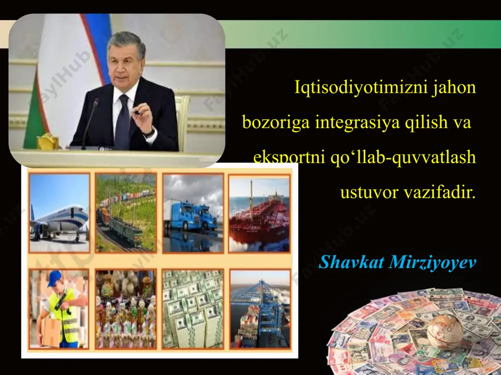 boshqa mamlakatlardagiga nisbatan kamroq xarajat qilib ishlab chiqariladigan tovarlarni eksport qiladilar, boshqa mamlakatlarda o‘zlaridagiga nisbatan kamroq xarajat qilib ishlab chiqariladigan tovarlarni import qiladilar. mutlaq ustunlik — bir xil miqdordagi resurslarga ega bo‘lgan mamlaka tlardan birining shu resurslar yordamida boshqalarga nisbatan ko‘p mahsulot ishlab chiqara olish imkoniyatiga ega ekanligi. ba’zi hollarda ikki davlatning biri qaralayotgan har ikki sohada ham mutlaq ustunlikka ega bo‘ladi. quyidagi jadvalga e’tiborni qarataylik: unga ko‘ra, 1- mamlakatda bir dona elektr lampochkasi va bir dona plastmassa idish ishlab chiqarish uchun 2- mamlakatdagiga qaraganda kam ish vaqti sarflanadi, ya’ni 1- mamlakat bu sohalarda mutlaq ustunlikka ega. lekin 1- mamlakatda elektr lampochkasi ishlab chiqarishning muqobil qiymati 30:10=3 dona plastmassa idishni, 2- mamlakatda esa 40 : 20 = 2 dona plastmassa idishni tashkil qiladi. 11 demak, 2- mamlakat elekrt lampochkasi ishlab chiqarishda 1- mamlakatga nisbatan nisbiy us tunlikka ega. ikkinchi tomondan , 1- mamlaka t plas tmassa idish ishlab chiqarishda 2-mamlakatga …