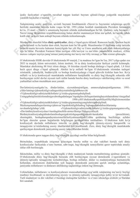 abiyot institutiga alisher navoiy nomi berildi. mamlakat poytaxti toshkentda ulug‘ bobomizning muhtasham haykali qo‘yildiki, bu joy xalqning muqaddas ziyoratgohiga aylandi. navoiy haykali komsomol ko‘li deb nomlangan istirohat bog‘iga o‘rnatildi va bog‘ alisher navoiy nomidagi milliy bog‘ deb ataladigan bo‘ldi. 1994-yilni hukumat qarori bilan ulug‘bek yili, deb e’lon qilinishi, uning 600-yilligini o‘zbekistonda va jahon miqyosida, xususan, yunesko qarorgohi parijda keng nishonlanishi ham buyuk allomalar qoldirgan meros umuminsoniy qadriyatga aylanganligi nishonasidir. 1996- yil amir temur tavalludining 660 yilligi ham keng miqyosda nishonlandi. islom karimov «1996-yilni amir temur yili» deb atash to‘g‘risida farmon qabul qildi. «temur tuzuklari» bir necha tilda chop etildi. o‘sha davr tarixiy madaniy yodgorliklarini tiklab, yozma adabiyotlar ilmiy muomalaga kiritildi. juda qisqa fursatda, toshkentda bobokaloni-mizning dunyoviy sha’ni va shavkatiga mos keladigan amir temur va temuriylar davri tarixi muzeyi qurildi. hukumatning maxsus qaroriga binoan, 1999-yil dekabrda xorazmda muhammad rizo erniyozbek o‘g‘li ogahiy tavalludining 190 yilligi, nukusda ajiniyoz qosiboy o‘g‘li tavalludining 175 …