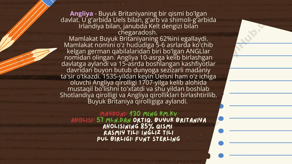 condary) bosqichlarni aniq ajratdi; davlat moliyalashtirish tizimini kengaytirdi. bu hujjat maktabgacha taʼlimga toʻgʻridan-toʻgʻri majburiy joy bermasa ham, davlatning taʼlimdagi masʼuliyatini kuchaytirdi. pedagogik paradigmalar va plowden hisobot (1967) standartlar va yagona yondashuv — foundation stage va eyfs hozirgi tartib va provayderlar tizimi plowden report (1967) — “children and their primary schools” nomli hisobot bolalar markazida yondashuvni, bolaning rivojlanishiga mos muhitni va oʻyin-parvarishning ahamiyatini taʼkidladi. bu hisobot primary taʼlim va maktabgacha yondashuvlariga katta pedagogik taʼsir koʻrsatdi. 2000-yillarda foundation stage va keyinchalik early years foundation stage (eyfs) kiritildi — bu maktabgacha yoshdagi (0–5 yosh) bolalar uchun o‘rganish, rivojlanish va parvarish standartlarini belgilovchi majburiy hujjat. eyfs 2008 yilda joriy etilgan, soʻngra qayta koʻrib chiqilgan va yangilangan (2012, 2014 va 2021 yillarda reviziya va yangilanishlar boʻldi). eyfs har qanday roʻyxatdan oʻtgan provayderning bolalar uchun minimal taʼlim-parvarish standartlariga rioya qilishini taʼminlaydi. maktabgacha taʼlim provayderlari: davlat maktablari (infant va primary reception sinflari), mahalliy hokimiyatlar (local authorities) tomonidan …