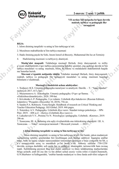 islom dinining tarqalishi va uning ta’lim-tarbiyaga ta’siri — DOCX