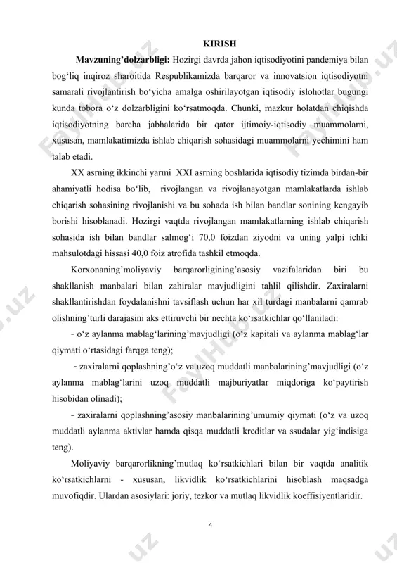 · mahsulot tannarxi tarkibiga kiruvchi xarajatlarning’guruhlanishi; · tovar moddiy zaxiralarga tegishli xarajatlar; · yalpi foydadan qoplanadigan xarajatlar; · sof foydadan qoplanadigan xarajatlar; · xarajatlarni rejalashtirish va optimallashtirishda moliyaviy leverijdan foydalanish. kurs ishining obyekti:hozirgi mamlakatimiz iqtisodiyotini diversifikatsiyalash va eng muhim tarmoqlarni modernizatsiyalash jarayonida ishlab chiqarish korxonalarini doimiy ravishda o‘zgarib boruvchi bozor munosabatlari sharoitida barqaror iqtisodiy rivojlanishi ularning xo‘jalik faoliyati samaradorligini oshirishning tashkiliy-iqtisodiy mexanizmini takomillashtirishni talab etadi. chunki, ishlab chiqarish korxonalari faoliyati samaradorligini oshirishning tashkiliy-iqtisodiy mexanizmi bilan bog‘liq bo‘lgan ishlab chiqarish intensivligini ta’minlash, resurslardan foydalanishda tejamkorlikka erishish, xodim mehnatidan foydalanish samaradorligi va sifati hamda uning natijadorligini oshirish, iste’molchilar talabini to‘liq qondirish masalalari sohaning o‘ziga xos muammolaridan biri hisoblanadi. kurs ishining’tarkibiy tuzilishi va hajmi: ish kirish qismi, 2 bob, 4 bo‘lim, xulosa va foydalanilgan adabiyotlar ro‘yxatidan iborat. i bob. ishlab chiqarish xarajatlarining’mohiyati, tarkibi va elementlari 1.1. mahsulot tannarxi tarkibiga kiruvchi xarajatlarning’guruhlanishi har bir xo’jalik yurituvchi subyekt mahsulotni ishlab chiqarish jarayoni bilan bog’liq xarajatlarni …