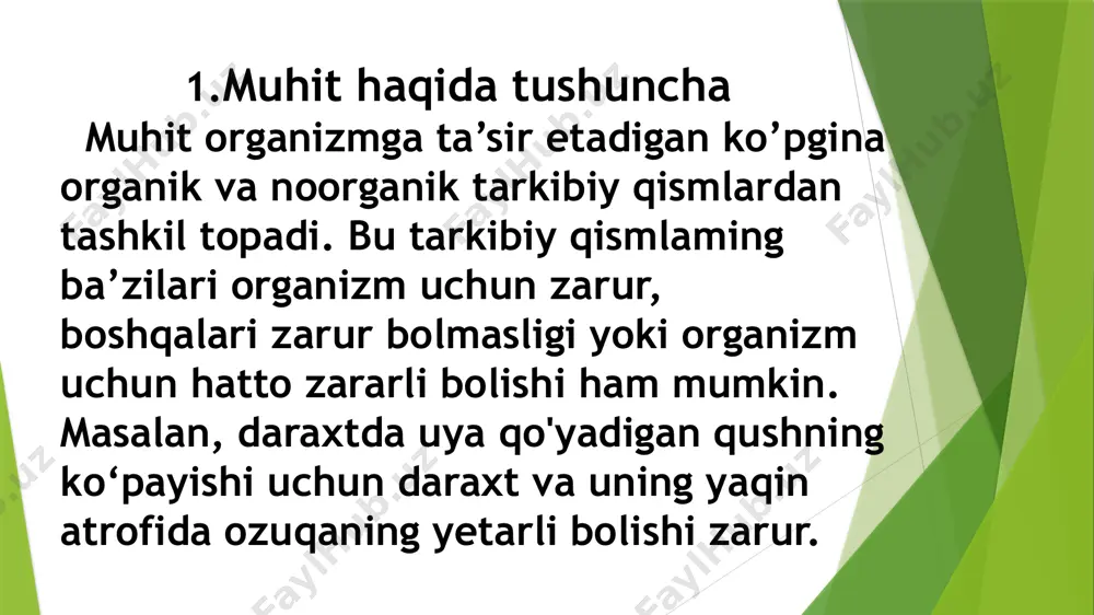 susiyatlari va ularning harakterlari organizmlarni sistemasi - yer yuzida mavjud boʻlgan va qirilib ketgan organizmlar sistemasi. tirik orga-nizmlarning 2 mln.dan ortiq (baʼzi maʼlumotlarga koʻra, 2,5—3 mln.ga yaqin) turi mavjud. zamonaviy sistematika turlar oʻrtasida qarindoshlik munosabatlarini namoyon qiladigan turdan va kenja turlardan boshlab eng yuksak taksonlar — sinflar, boʻlimlar (tiplar) va dunyolargacha boʻlgan darajada ishlab chiqiladigan filogenetik, yaʼni evolyutsion sistemani tuzishga harakat qilmoqda. ammo 19-asrdayoq ayrim olimlar barcha bir hujayralilar yoki hatto tuban organizmlar (sodda hayvonlar, suv oʻtlari, tuban zamburugʻlar)ni mustaqil dunyoga ajratishni, ayrim mikologlar esa zamburugʻlarga alohida dunyo sifatida qarashni taklif etishgan. shunga qaramay, 20-asr oʻrtalarigacha organik olam faqat oʻsimliklar va hayvonlar dunyosiga ajratib kelindi. faqat 20-asr oʻrtalarida elektron mikroskopiya va molekulyar biologiyaning rivojlanishi bilan yuksak taksonlar sistemasini butunlay yangidan qayta ishlab chiqish boshlandi.hozirgi tiriklikning eng yirik boʻlimlari viruslar va hujayrali organizmlar hisoblanadi. hujayrali organizmlar prokariotlar va eukariotlarga aj-ratiladi. prokariotlarga bakteriyalar va koʻk-yashil suvoʻtlar kiradi. ularning yadro membranasi, mikronaychalari, aktinomiozin …