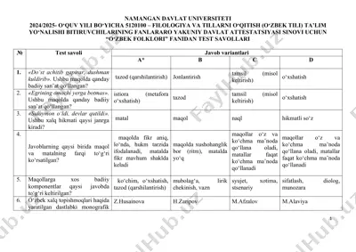 "o‘zbek folklori test saviyani" — DOC