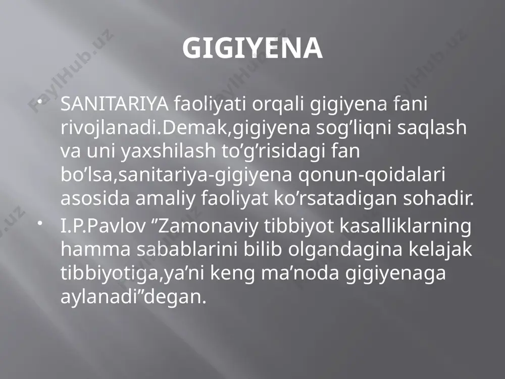 qiladigan shart-sharoitlarni yaxshilash, inson sog‘lig‘ini mustahkamlashning me’yor va qoidalarini, yuqumli kasalliklarning oldini olish chora-tadbirlarini ishlab chiqadi. tibbiy ekologiya nima ekologiya (qadimgi yunoncha: οἶκος — „uy“, „turar joy“) — organizmdan har xil darajada yuqori turadigan sistemalar; populyatsiyalar, biotsenozlar, biogeotsenozlar (ekosistemalar) va biosferaning tuzilishi, ularda kechadigan jarayonlarni oʻrganadigan biologiya fanlari majmui. ekologiyani organizmlar va ular bilan atrof muhit oʻrtasidagi oʻzaro munosabatlarni oʻrganadigan fan sifatida ham talqin qilinadi. ekologiya oʻrganadigan obʼyektlariga koʻra, umumiy va xususiy ekologiyaga ajratiladi. ekologiyaning asosiy vazifalari image2.png image3.png image4.png /docprops/thumbnail.jpeg