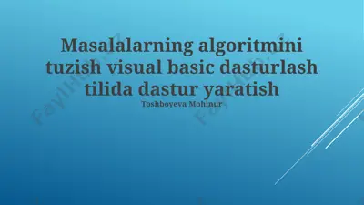 masalalarning algoritmini tuzish visual basic dasturlash tilida dastur yaratish — PPTX
