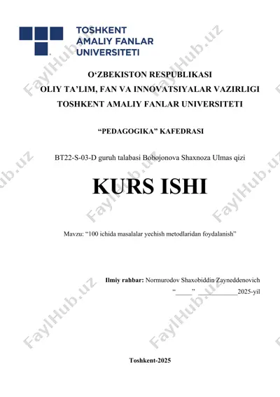 100 ichida masalalar yechish metodlaridan foydalanish — DOCX