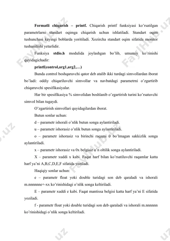 ga uni qismlarga ajratishimiz ham mumkin: #include #include #include using namespace std; int main() { double x, y, z; cin>>x>>y>>z; double a = pow(2, -x); double b = sqrt(x + sqrt(sqrt(fabs(y)+2))); double c = pow(exp(x-1) / sin(z+2) + 2, 1. / 3); double af = a * b * c; printf("%.2f", af); } topshiriqlar. 1-topshiriq 1. kvadrat diagnali d berilgan, kvadtar tomoni, yuzi va peremetrini hisoblang. 2. abcd kvadratning ikkita uchi a(x1,y1) va b(x2,y2) berilgan kvadrat tomoni, peremetri, va yuzini toping. 3. teng yonli uchburchak peremetri p berilgan, uchburchak tomoni va yuzini toping. 4. tekislikda uchta nuqta a(x1,y1), b(x2,y2), c(x3,y3) berilgan ab va ac nuqtalar orasidagi masofani toping. 5. to’g’ri burchakli uchburchak katetlari a va b berilgan, uchburchak gipotenuzasini, yuzini va burchaklari sinusini toping. 6. ikki xonali son berilgan raqamlar yig’indisini toping. 7. uzunlik a metr b detsimetr va c santimetrda berilgan ularni m, dm va sm da ifodalng. (m: …