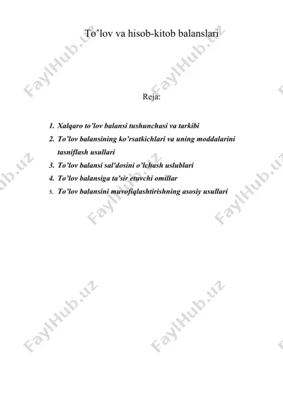 to’lov va hisob-kitob balanslari — DOC