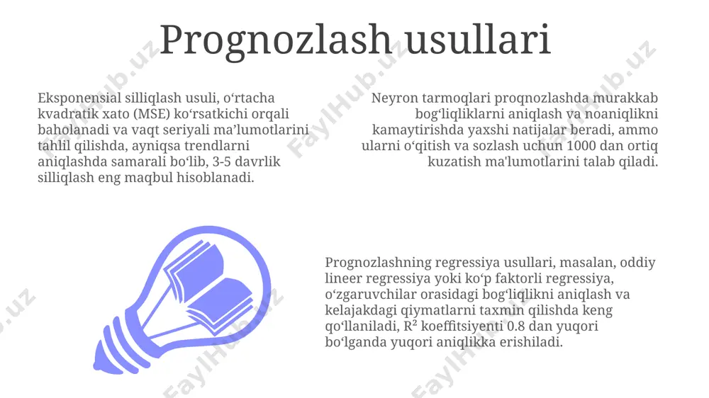 bog'liqlikni aniqlash uchun ishlatiladi, masalan, 0.8 kabi yuqori korrelyatsiya koeffitsienti kuchli bog'liqlikni ko'rsatadi. ko'p o'zgaruvchili regressiya tahlili bir nechta mustaqil o'zgaruvchilarning bog'liq o'zgaruvchiga ta'sirini o'rganadi, p-qiymati har bir mustaqil o'zgaruvchining ahamiyatliligini 0.05 darajasida tekshiradi. oddiy chiziqli regressiya tahlili bitta mustaqil o'zgaruvchi va bitta bog'liq o'zgaruvchi o'rtasidagi munosabatni modellashtiradi, r-kvadrat qiymati modelning tushuntirish qobiliyatini 0 dan 1 gacha baholaydi. natijalarni talqin qilish va xulosalar natijalarni talqin qilishda 95% ishonch oralig'idan foydalanish, o'rtacha qiymat atrofida ±2 standart xato chegarasini aniqlashga yordam beradi va natijalar ishonchliligini baholashga imkon beradi. regressiya tahlili natijalarida r-kvadrat koeffitsiyenti 0.8 dan yuqori bo'lsa, mustaqil va bog'liq o'zgaruvchilar o'rtasidagi kuchli bog'liqlikni ko'rsatadi va modelning prognozlash qobiliyati yuqori ekanligini bildiradi. x² (xi-kvadrat) testi natijasida p-qiymati 0.05 dan kam bo'lsa, nol gipotezani rad etishga asos bo'ladi va kuzatilayotgan farq statistika jihatdan ahamiyatli ekanligini ko'rsatadi. korrelyatsion tahlil korrelyatsion tahlil ikki yoki undan ortiq o'zgaruvchilar o'rtasidagi bog'liqlikni o'rganish uchun pearson korrelyatsiya koeffitsiyenti (r) …