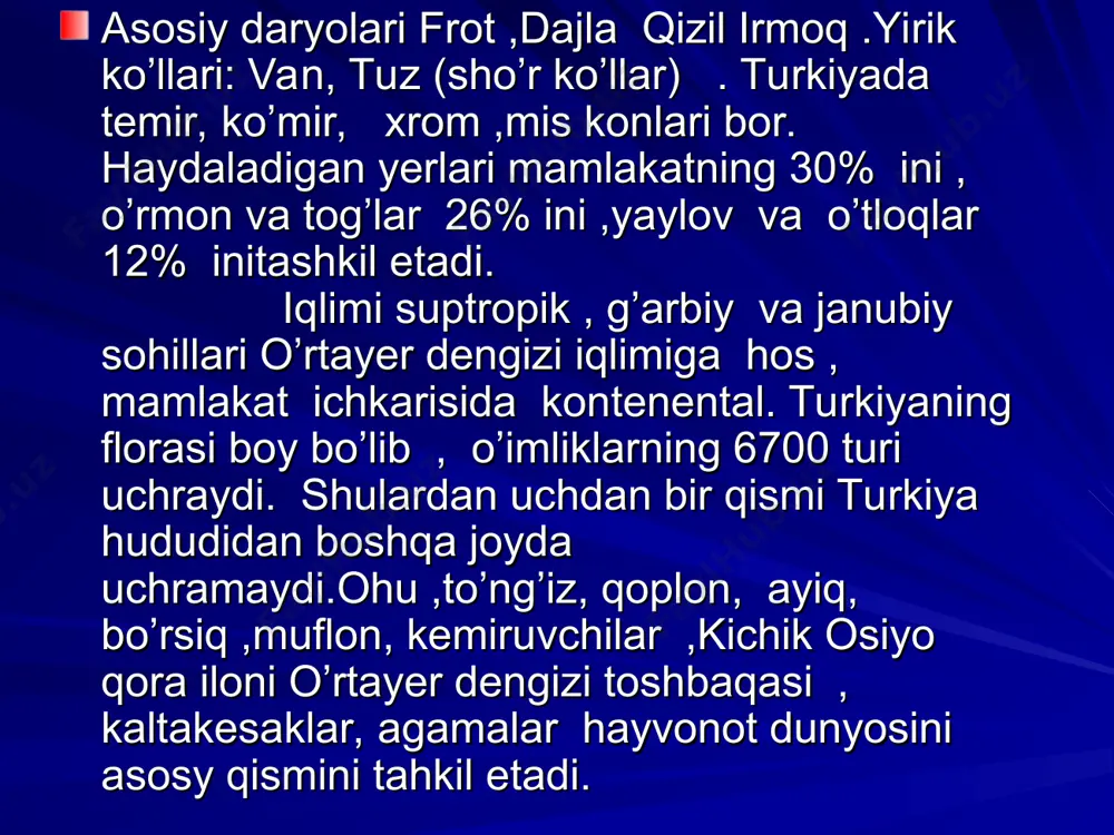 r davlati o’z qudratini yo’qota boshladi va bolqon hamdaarabiston yarmorolidagi ozodlik kurashlarga yetarli qarshilik ko’rsata olmadi. xlx asrning oxri xx asrning boshlarida usmonlilar imperyasi hududiu jihatdan ancha qisqardi. i jahon urushidan keyin usmonlilar davlati barcha mustamlakalaridan ayrildi. sulton mahmud vl tomonidan imzolangan sevr shartnomasidan (1920) norozi bo’lgan mustafo kamol 1918-yilda turkiyaga bostirib kirgan yunon qo’shinlariga qarshi kurash boshladi.1923-yilda mustafo kamol otaturk turkiston respublikasi deb elon qildi. 1938-yilga qadar mamlakatni boshqargan . ikkinchi jahon urushi davrida turkiya o’z neytralitetinie’lo qildi. 1959-yilda kipr mojarosi natijasida turk-yunon munosabatlari yomonlashdi. 1974- yilda turkiya qo’shinlari tomonidan kipr orolining br qismi bosib olinishi ikki davlat o’rtasida munosabatlarni yanada yomonlashtirdi. iqtisodiy inqiroz natijaida 1971 va 1980-yillarda harbiylar hokimyatni egallashdi. hozirgi kunda turkiya hukumatining asosiy munosabatlaridan biri mustaqil kurdiston davlati tuzishga harakat qilayotgan kurdlar masalasidir.