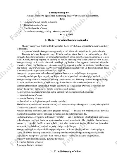 windows operatsion tizimining bazaviy ob’ektlari bilan ishlash — DOCX