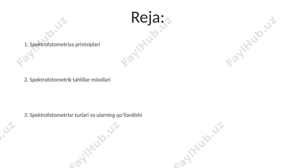 triya (aas) elementlarning konsentratsiyasini aniqlash uchun ishlatiladi va og'ir metallarning 0.1 ppm gacha bo'lgan konsentratsiyalarini aniqlash imkonini beradi. beer-lambert qonuni agar nurlar to'liq yutilmasa yoki tarqalmasa, ber-lambert qonuni nurlanishning monoxromatik bo'lishi va eritmaning ideal eritma sifatida harakat qilishini talab qiladi, ya'ni molekulalar o'zaro ta'sirlashmasligi kerak. ber-lambert qonuni yordamida eritmadagi moddaning konsentratsiyasi 0,1 dan 1,0 gacha bo'lgan optik zichlik oralig'ida aniqroq o'lchanadi, chunki bu oralig'da chiziqli bog'lanish kuzatiladi. qonunda a = εbc formulasi ishlatiladi, bu yerda a – optik zichlik, ε – molyar yutilish koeffitsienti (l mol⁻¹ sm⁻¹), b – kюvetaning uzunligi (sm), c – eritmaning konsentratsiyasi (mol/l). yorug'likning o'zlashishi va yutilishi spektrofotometriyada, 0,1 dan 1,0 gacha bo'lgan optik zichlik oralig'ida o'lchash eng aniq natijalarni beradi, chunki bu oralikda yutilish to'g'ri chiziqli bo'ladi. yorug'likning yutilishi moddaning konsentratsiyasi bilan to'g'ridan-to'g'ri proportsionaldir; lambert-bering qonuniga ko'ra, 1 sm qalinlikdagi eritmaning 10% yutilishi 10 sm qalinlikda 90% ga yaqin yutiladi. 500 nm to'lqin uzunligidagi nur …