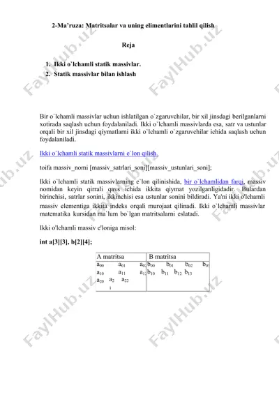 ikki o`lchamli massivlar — DOCX