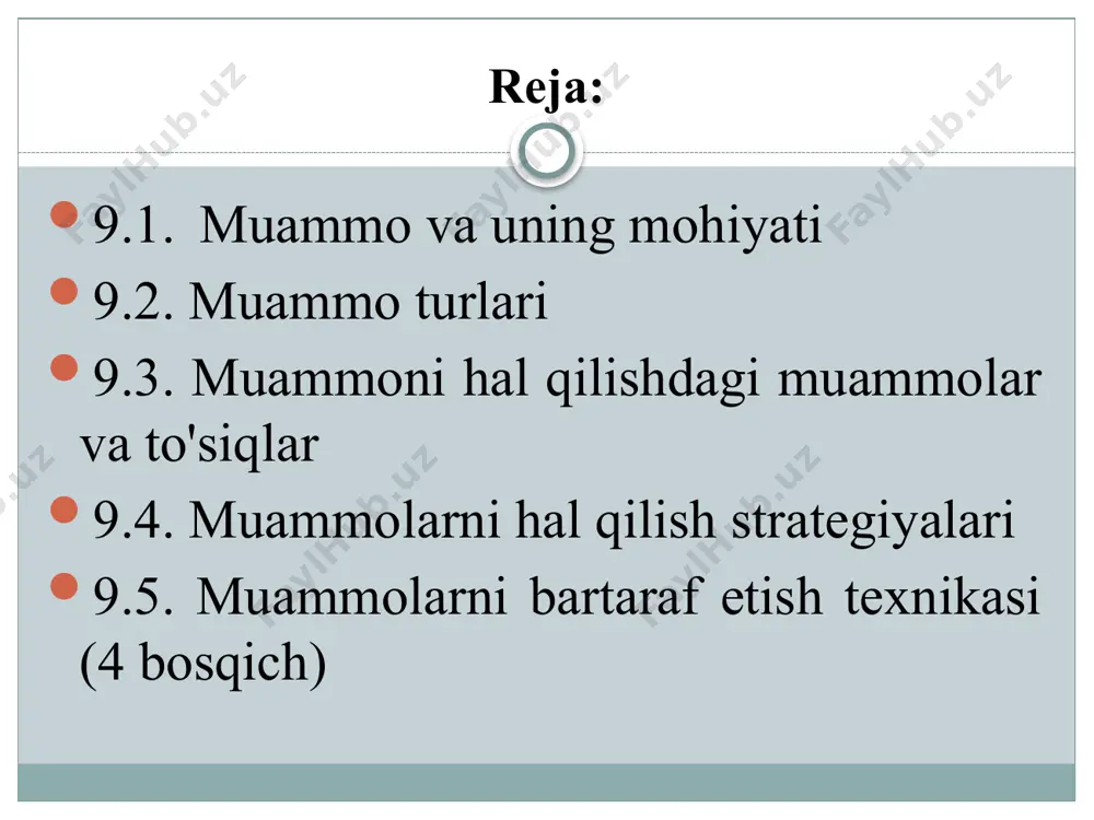 s, balki o’tgan yilgi muammongizning yo’qligi bilan belgilanadi“, degan edi muammo turlari psixologik ilmiy ijtimoiy iqtisodiy boshqarish ekologik global psixologik muammo ilmiy muammo muammo turlari ijtimoiy muammo iqtisodiy muammo muammo turlari boshqaruvdagi muammo ekologik muammo muammo turlari global muammo muammo turlari muammoni hal qilishda muammolar va to'siqlar albatta, muammoni hal qilish - bu mukammal jarayon emas. muammoni tez va samarali yechish qobiliyatiga xalaqit beradigan turli xil to'siqlar mavjud. tadqiqotchilar bu funktsional barqarorlik, noto'g'ri ma'lumotlar va taxminlarni o'z ichiga olgan ushbu aqliy to'siqlarning bir qismini ta'riflab berishgan. funktsional rassomlik: bu atama muammolarni faqat odatiy usulda ko'rish moyilligini anglatadi. funktsional qat'iylik odamlarni yechim topish uchun mavjud bo'lgan barcha variantlarni to'liq ko'rib chiqishni taqiqlaydi. aloqasiz yoki noto'g'ri ma'lumot: muammoni hal qilishga urinayotganda, muammoning dolzarbligi va noto'g'ri echimlarga olib keladigan noto'g'ri ma'lumotlar o'rtasidagi farqni ajratib ko'rsatish muhimdir. muammo juda murakkab bo'lganida, noto'g'ri yoki noto'g'ri ma'lumotlarga e'tiborni qaratish osonroq bo'ladi. varsayımlar: bir muammo bilan shug'ullanayotganda, …