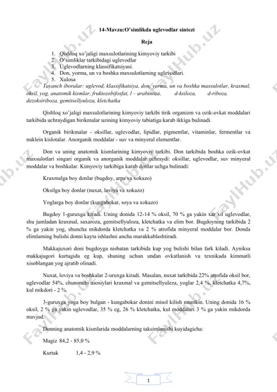 o’simlikda uglеvodlar sintezi — DOCX