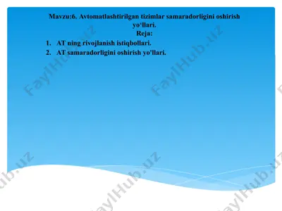 avtomatlashtirilgan tizimlar samaradorligini oshirish yo‘llari — PPTX