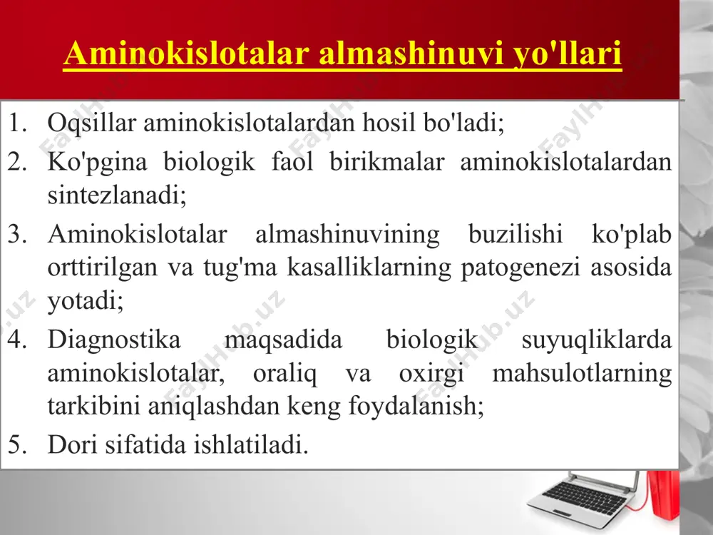 aminokislotalar almashinuvining umumiy yo’llari - Page 2