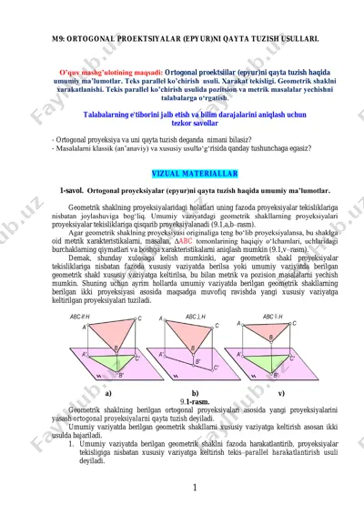 ortogonal proektsiyalar (epyur)ni qayta tuzish usullari — PDF