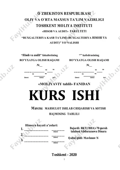 "mahsulot ishlab chiqarish va sotish hajmining tahlili" — PDF