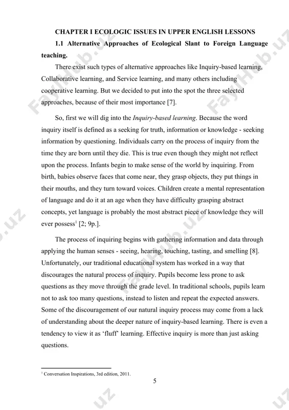 y learning[footnoteref:4] [10; 5p.]. [4: sally sugarman, if kids could vote: children, democracy and the media, lexington books, 2007.] no one can ever learn everything, but everyone can better develop their skills and nurture the inquiring attitudes necessary to continue the generation and examination of knowledge throughout their lives. for modern education, the skills and the ability to continue learning should be the most important outcomes. an effective and well-rounded education gives individuals very different but interrelated views of the world. all disciplines have important relationships that provide a natural and effective framework for the organization of the school curriculum [11]. there are several different inquiry-based learning models, but most have several general elements in common: learning focuses around a meaningful, ill-structured problem that demands consideration of diverse perspectives; academic content-learning occurs as a natural part of the process as students work towards finding solutions; learners, working collaboratively, assume an …