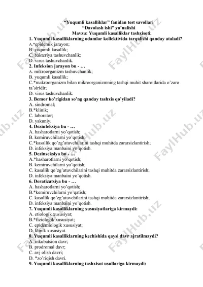 "yuqumli kasalliklar" fanidan test savollari — DOCX