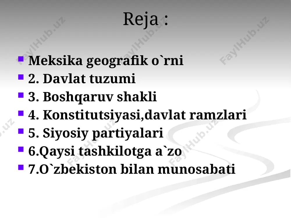 gida iqtisodiy faol aholining 27,8% band, qishloq xoʻjaligi aholining ehtiyojini asosan taʼminlaydi va mahsulotining bir qismini eksport qiladi. yerlarning ‘/4 qismiga ekin ekiladi, 3/4 qismi yaylov. ekin maydonining 5,15 mln. ga sunʼiy sugʻoriladi. yerlarning koʻp qismi qishloq xoʻjaligi jamoalari — exidoga qarashli. asosiy tarmoq — dehqonchilik. eksport uchun paxta, kofe, ichki ehtiyoj uchun shakarqamish, makkajoʻxori, oq joʻxori, bugʻdoy, sholi, loviya, kartoshka, soya ekiladi. pomidor, yer yongʻoq, ertagi sabzavot, sitrus mevalar, ananas va boshqa bir qancha tropik va subtropik ekinlar eksport ahamiyatiga ega. koʻp miqdorda yogʻoch tayyorlanadi. chorvachiligida koramol, ot, choʻchqa, qoʻy va echki boqiladi. dengizlarda baliq va dengiz jonivorlari ovlanadi. maorifi, ilmiy va madaniy-maʼrifiy muassasalari boshlangʻich maktabda oʻqish muddati — 6 yil, oʻrta maktabda 5 va 6 yil 6—15 yoshdagi bolalar uchun boshlangʻich taʼlim — bepul. davlat maktablaridan tashqari, koʻpgina xususiy maktablar ham bor. mamlakatda 189 ta oliy oʻquv yurti, shu jumladan, 60 ta universitet mavjud. eng yiriklari,: mexikodagi m. …