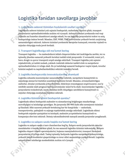 logistika fanidan savollarga javoblar — DOCX