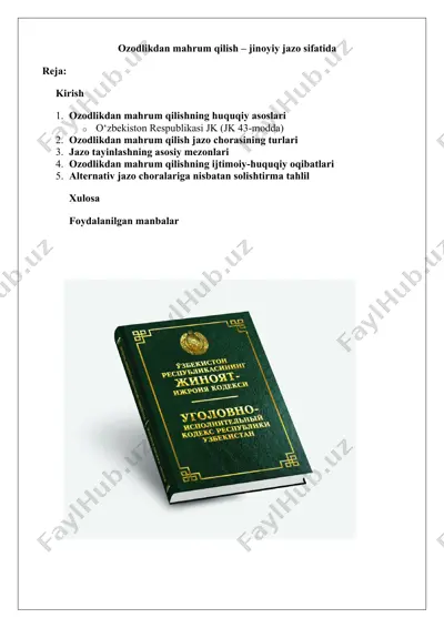 ozodlikdan mahrum qilish – jinoyiy jazo sifatida — DOCX