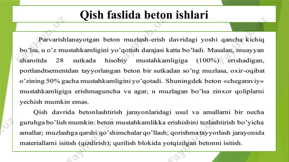 gidrotexnik betonga qish faslida o‘tkaziladigan qarov xususiyatlari - Page 5