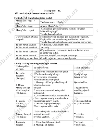 mikrosirkulyator havzada qon aylanishi — DOCX