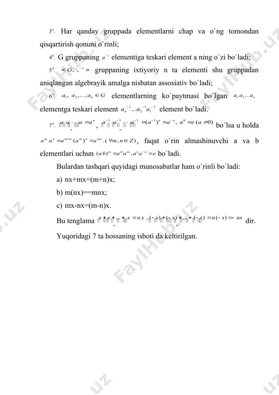 algebra. algebralar gomomorfizmi. gruppa va uning asosiy xossalar - Page 5