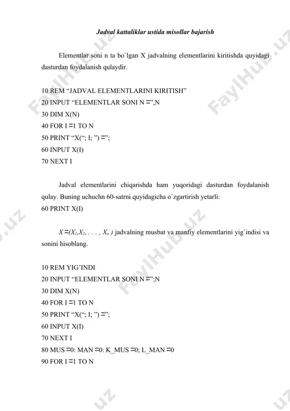 jadval kattaliklar. massiv. massivlarni ifodalash va ular ustida amallar bajarish - Page 5