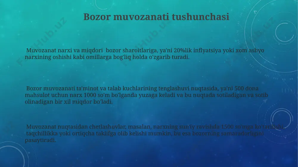 ksimal narxlarni qo'llash ishlab chiqaruvchilarning foydasini 20% ga kamaytirishi mumkin, bu esa ularning ishlab chiqarish hajmini qisqarishiga va uzoq muddatli iqtisodiy o'sishning pasayishiga olib kelishi mumkin. qora bozor va uning kelib chiqishi qora bozor, iqtisodiyotda rasmiy tartibga solinmagan, 20-30% gacha bo'lgan yuqori marjadagi mahsulotlar savdosi orqali yuzaga keladi va taqchillik yoki qat'iy narx nazorati tufayli vujudga keladi. qora bozorning paydo bo'lishiga, 5% dan ortiq soliq stavkalari va monopoliya kabi omillar sabab bo'lib, davlatning iqtisodiyotga aralashuvi darajasiga bog'liq. noqonuniy faoliyat, masalan, giyohvand moddalar savdosi yoki qurol-yarog' trafikining 15% gacha bo'lgan ulushi, qora bozorning katta hajmini va uning iqtisodiyotga salbiy ta'sirini aks ettiradi. minimal narxlarning ta'siri minimal narxlar, ayniqsa, qishloq xo'jaligi mahsulotlari bozorlarida, 25% gacha bo'lgan qisqarishga va iste'molchilar uchun mahsulot tanqisligiga olib kelishi mumkin. minimal narxlarning joriy etilishi natijasida, ishlab chiqaruvchilarning daromadlari 10-15% ga kamayishi mumkin, bu esa ishlab chiqarish hajmining pasayishiga va iqtisodiy samaradorlikning pasayishiga olib keladi. minimal narxlar o'rnatilishi …