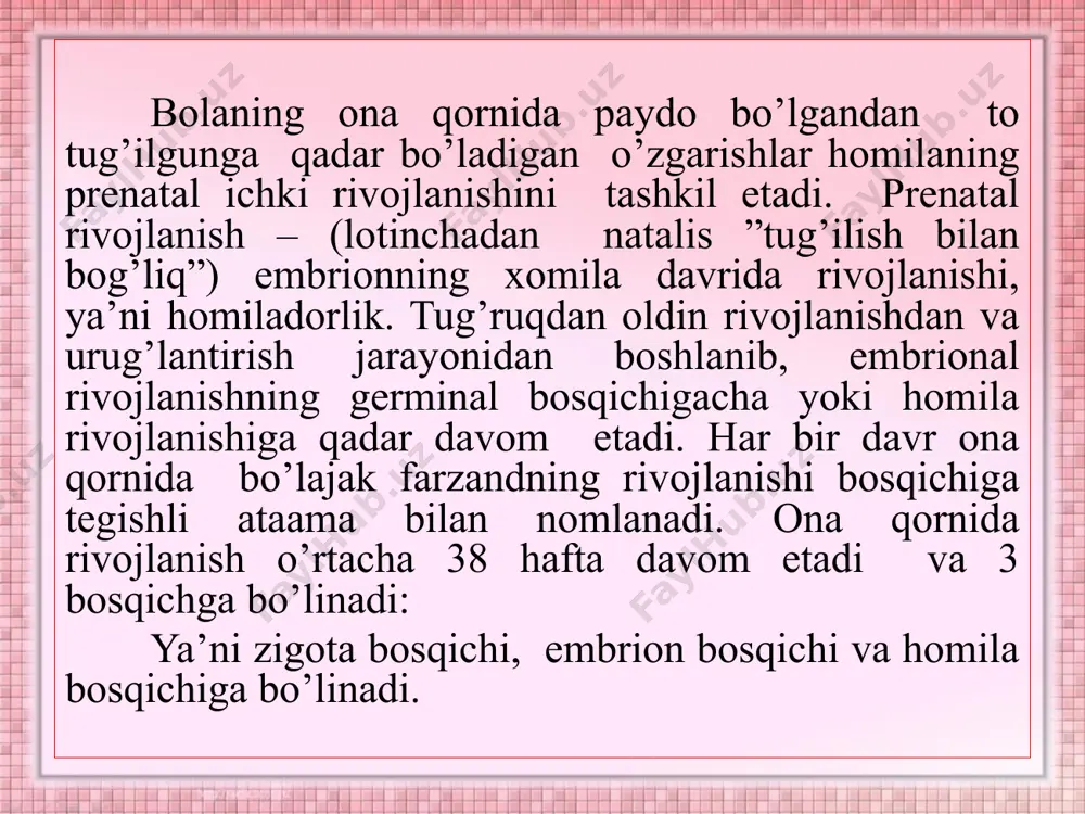 ’ladi. shuning uchun ham ushbu rivojlanish davri “tug’ilish davri inqirozi “ deb yuritiladi. ilk bolalik. ilk bolalik davridan boshlab bola uni o’rab turgan predmetlarning xususiyatlarini va ular orasidagi oddiy bog’liklarni anglashga harakat qiladi. bu davr aqliy rivojlanishning asosini idrok va tafakkur harakatlarining yangi ko’rinishlarini tashkil etadi. 1 yoshli bola predmetlarni izchil, tizimli ravishda ko’rib chiqa olmaydi. u asosan predmetning qandaydir bir ko’zga ko’ringan belgisiga o’z e’tiborini qaratadi va predmetlarni shu belgilarga ko’ra taniydi. 2-3-5 yoshli bolalar kattalarning ko’rsatmasiga kora rangi , shakli va kattaligiga ko’ra shunday chamalab, idrok etgan holda to’g’ri topa oladi. bola uch yoshigacha o’zlashtirgan so’zlar asosan predmet va harakatlarning nomlari hisoblanadi. bu nomlar asosan uning vazifasini anglatadi. diqqatning ko’p chalg’ishi bu yosh bolalar diqqatining xarakterli xususiyatidir, chunki psixik hayot doimiy ravishda yangi o’zgaruvchilarga muhtoj bo’lib turadi. ammo narsa va predmetga bo’lgan qiziqishlar qanchalik kuchli bo’lsa, bolaning ixtiyorsiz diqqati shunchalik barqaror bo’ladi. bu davrdagi bolalar asosan o’z xatti-harakatlarni …